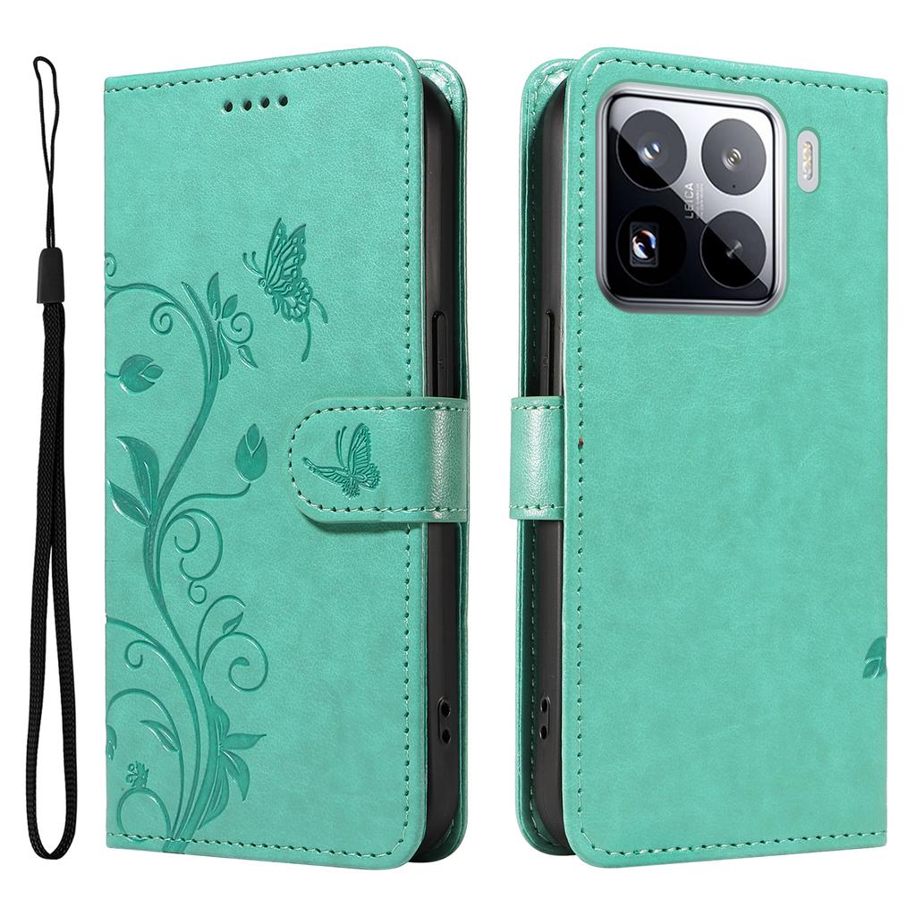 For Xiaomi 15 Pro PU Leather Cases Flower Pattern Wallet Stand Phone Cover with Strap
