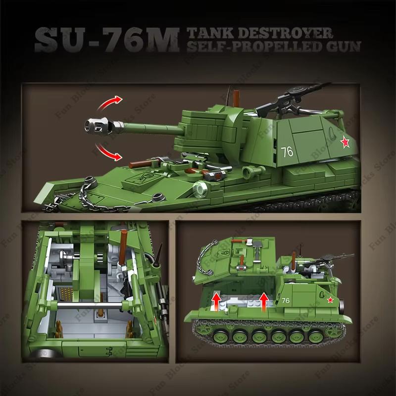 100296 Su-76M Armored-Figurehting-Vehicle First-Class Destroyer Self-Propelled Gun High-Standard Building-Set High-Standard Assembly-Bricks