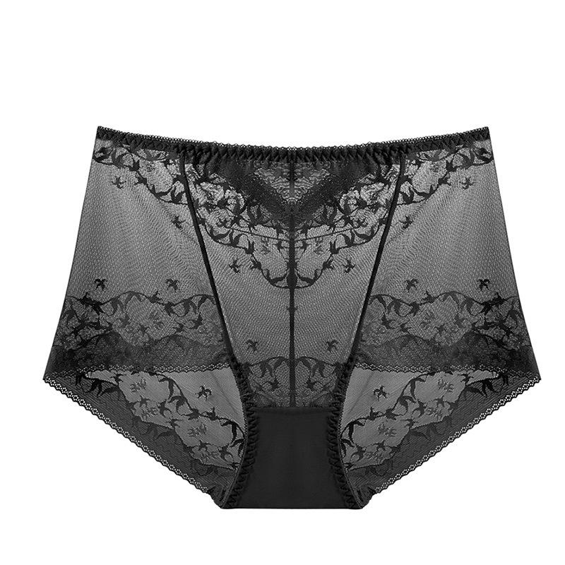 Big Size Lady Summer Thin Sexy Hollow Lace High Waist Abdominal Lift Hip Breathable No Mark Briefs