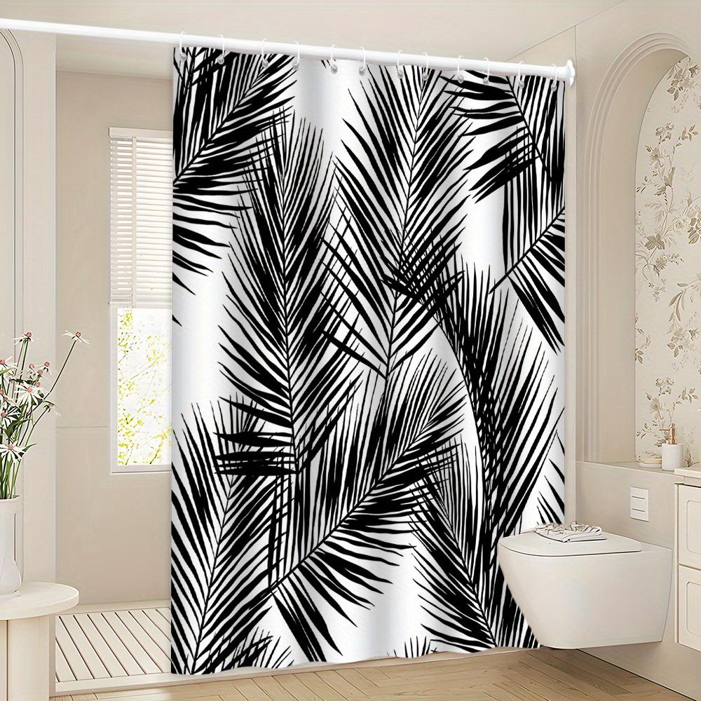 1Bold Black & White Palm Fronds Shower Curtain - Tropical Minimalist Design, Machine Washable | Nature-Inspired Bathroom Decor