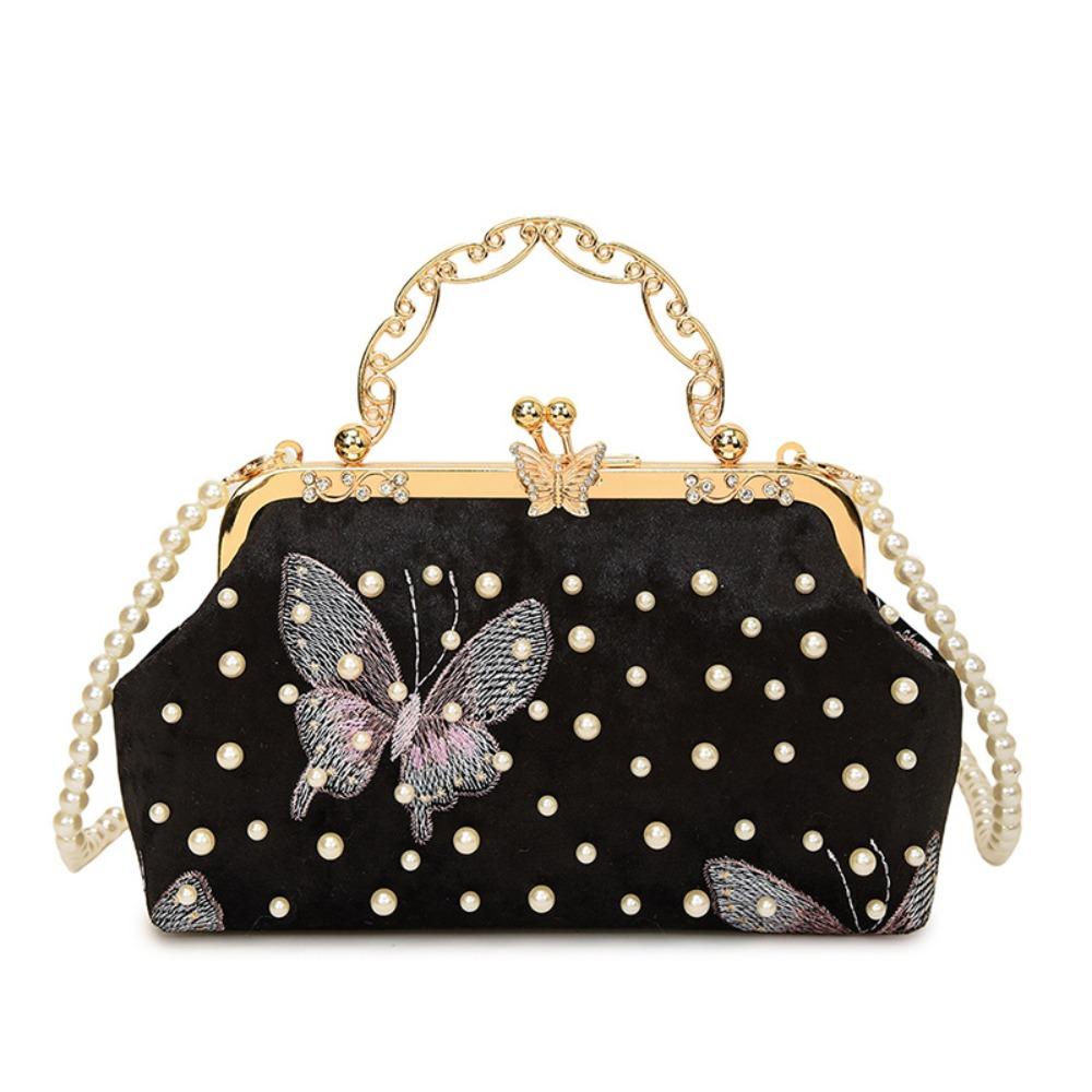 Pearl Embroidery Banquet Bag Butterfly Ladies Shell Bag Portable Hanfu Clutch Bag  Lady