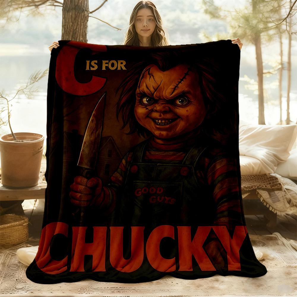 1pc Horror Doll Outdoor Blanket Lightweight Flannel, Soft & Warm, All Season Use for Sofa, Outdoor, Camping, Living Room, Office, Chair