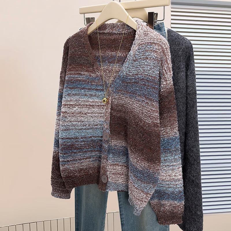 Women's Striped V-Neck Knit Short Cardigan