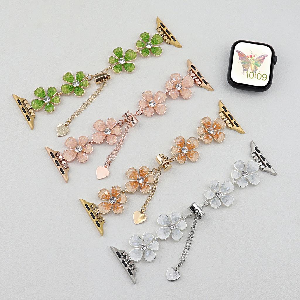 For Apple Watch Series 10 42mm/9 8 7 41mm/SE (2023) SE (2022) SE 6 5 4 40mm/3 2 1 38mm Flower Chain Strap Zinc Alloy Band