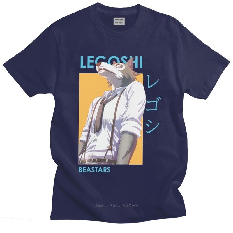 

Мужская футболка Legoshi Beastars Wolf из чистого хлопка, японское аниме, футболки с мангой, топы с круглым воротником, повседневная футболка с короткими рукавами, подарок 4XL