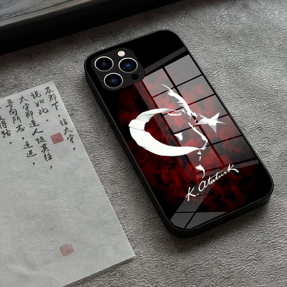 

Turkey Mustafa Kemal Ataturk Phone Case Tempered Glass For IPhone 16 Promax 15 14 Pro 13 12 11 plus X XS XR phone case 16 Pro