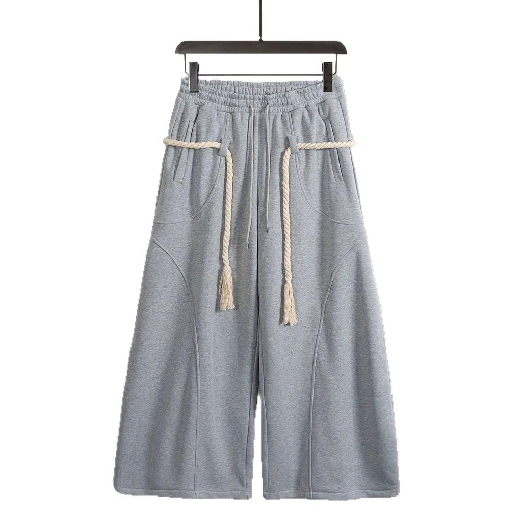 Men's Spring and Autumn Trend Drawstring Wide Leg Mopping Pants Grey Scimitar Simple Sweatpants