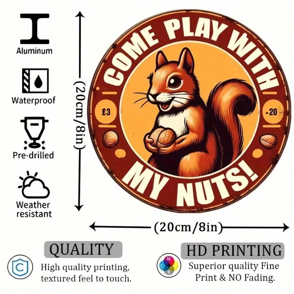Aluminum Wall Art Funny Squirrel Sign Vintage Home Decor Gift for Husband Birthday Garden Bar Round Metal Painting