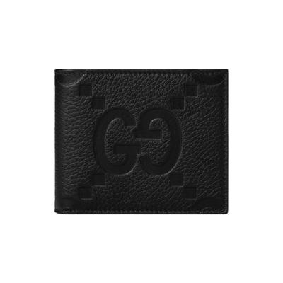 Portafoglio in Pelle con Patta Logo GG Jumbo Doppia G Stampato Portafoglio Uomo Nero 739475-AABY0-1000