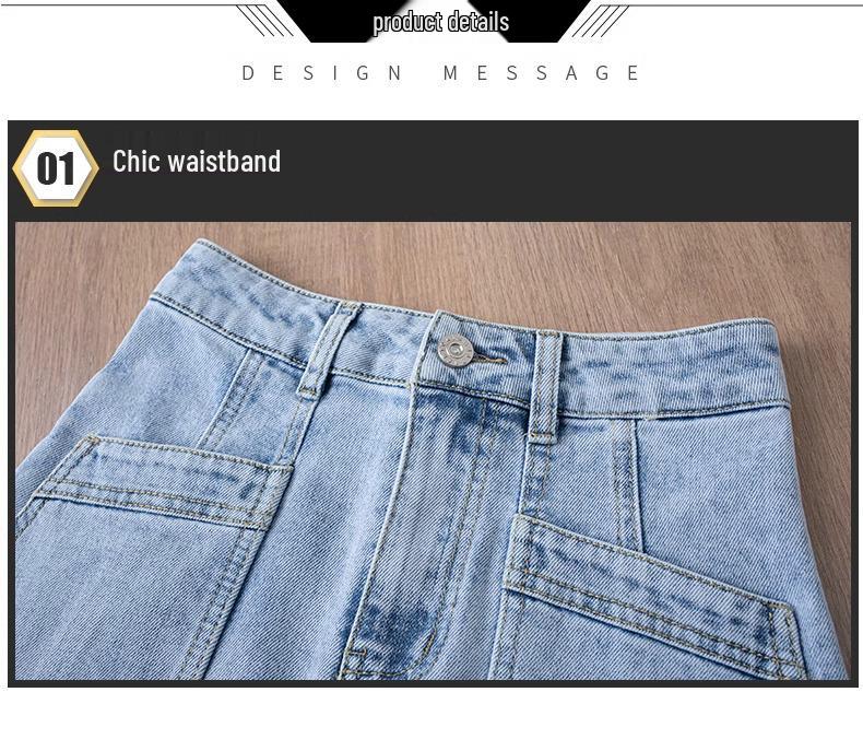 Summer 2025 Light Blue A-Line Denim Midi Skirt for Women - Slimming, Loose Fit, Hip-Covering, Midi Length, Wide Hem