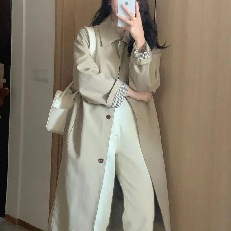 2025 Damen Midilanger Khaki Trenchcoat - Frühher Herbst/Frühling, Petite Koreanischer Britischer Stil