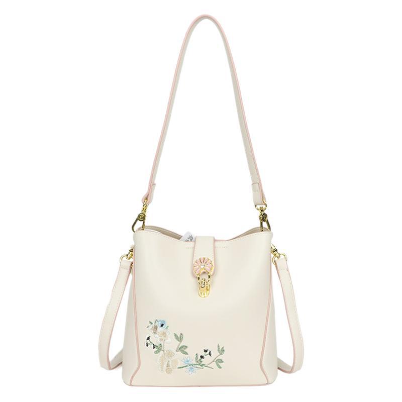 One-shoulder Messenger Bag Women's Large-capacity Bucket Bag Chinese Style Embroidery Contrasting Colors Casual Commuting Autumn New Bag Women
