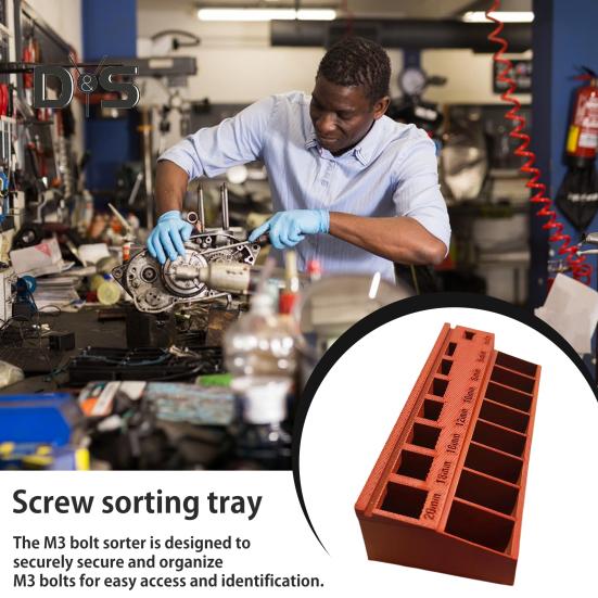 M3 Bolt Sorter Tray with 7 Measuring Slots Precision M3 Screw Bolt Length Sorting Box Heavy Duty Small Parts Screws Hardware Organizer