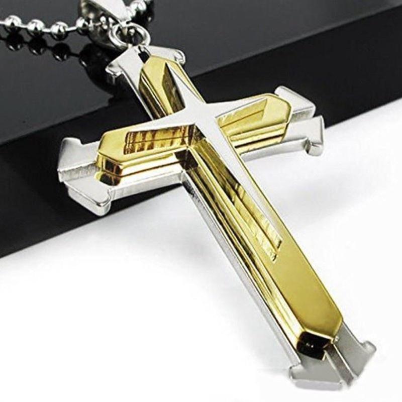 Herren Metall Anhänger Kreuz Kette Halskette Schmuck Kreuz Muster Edelstahl Jesus Kreuz Anhänger Halskette