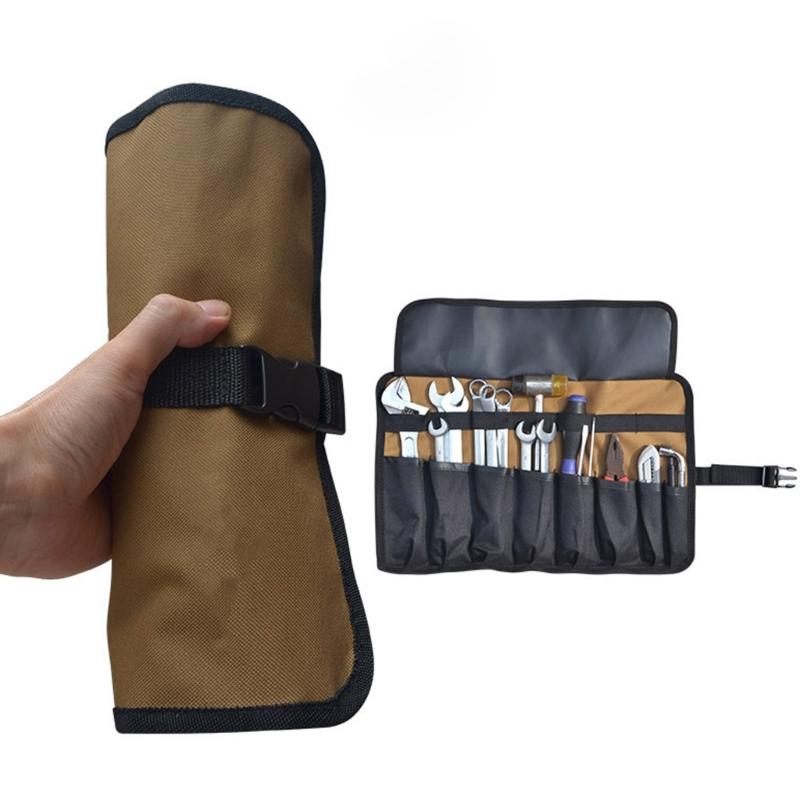 Multi Pocket Foldable Tool Storage Bag With Secure Straps Truck Tool Roll Bag For Wrenches Hammer And Camping Gear