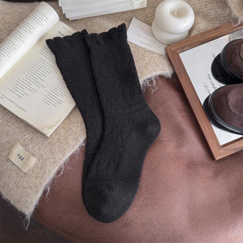 White Lace Stockings - Children's Mid-length Stockings, Pile Stockings, Winter Thick and Warm Wool Stockings, Long Stockings