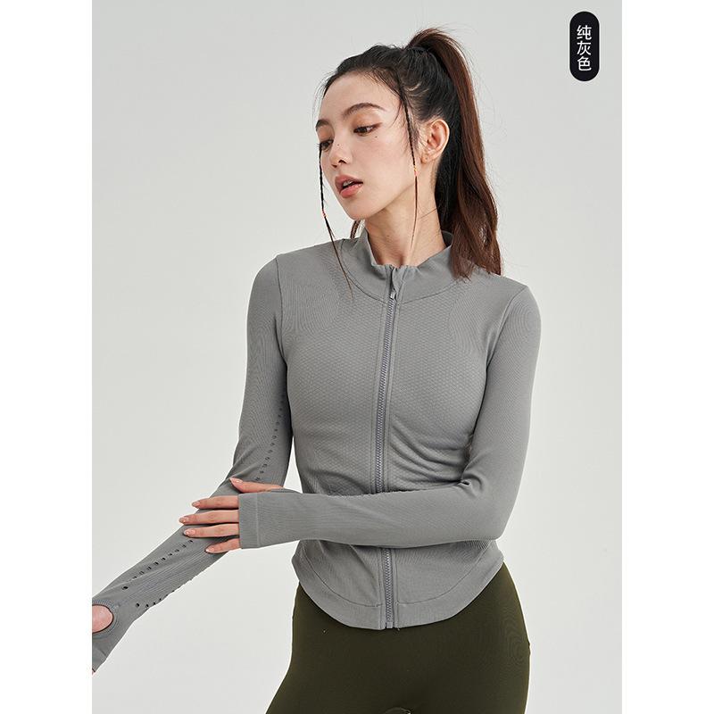 Spring and Summer New Sports Jacket Jumping Exercise Running Zipper Cardigan Knitted Stand-up Collar Slim and Thin Fitness Yoga Clothes Women