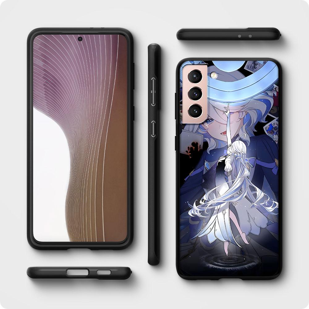 Cute Furina Genshin Impact Case for Samsung Galaxy S23 S21 S20 FE S24 S22 Ultra S10 S10e S9 Plus Soft Black TPU Phone Cover