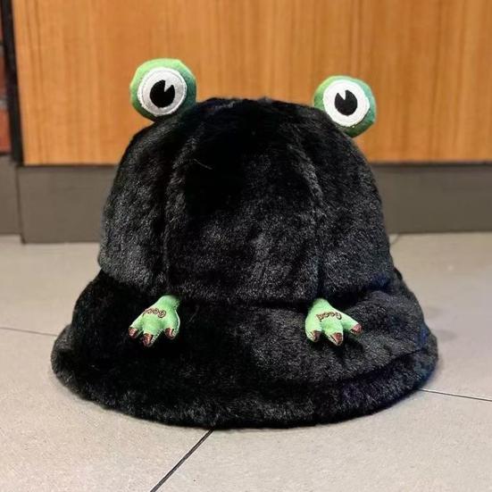 Winter Fischerhut Cartoon 3D Frosch Design Verdickt Winddicht Warm Plüsch Fischerhut Damen Outdoor Aktivitätszubehör