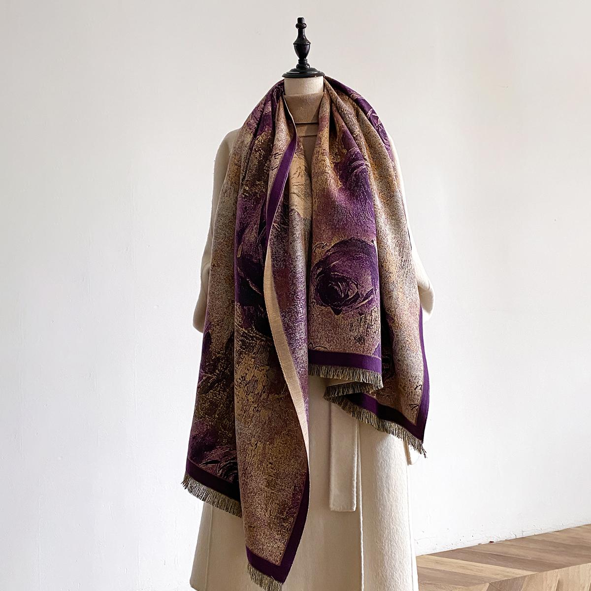 

Зимний Теплый Пашминовый Шарф Роскошная Шаль с Кисточками для Женщин, Сделан из Имитации Кашемира, Утолщенный и Трикотажный, Защищающий от Холода