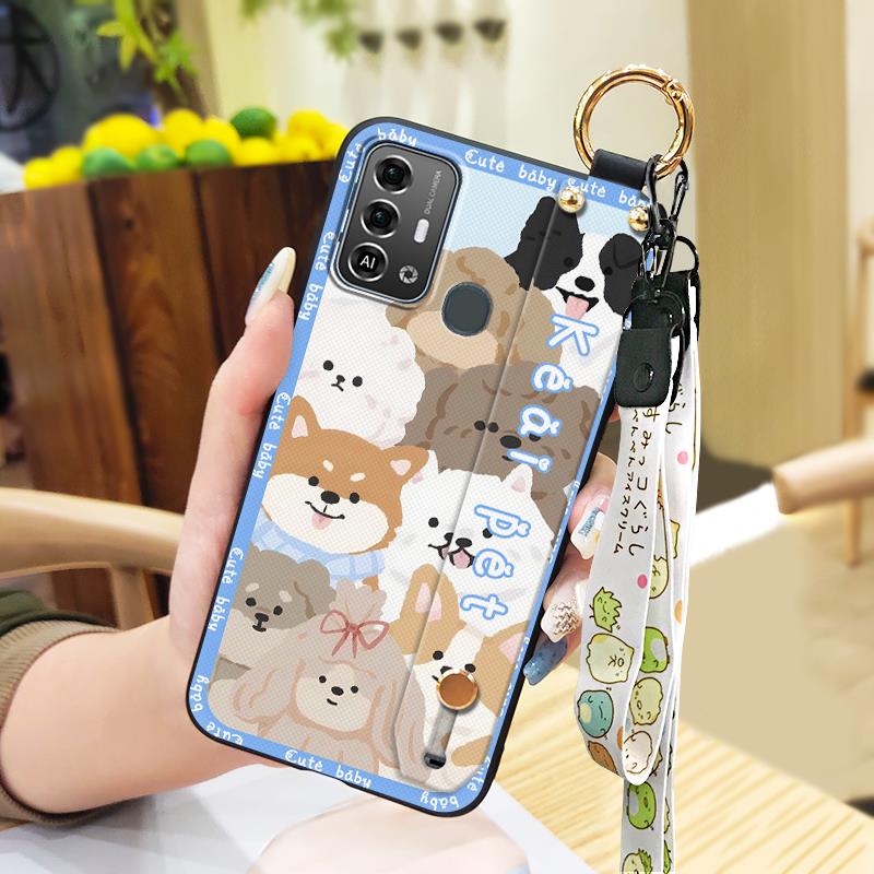 Phone Holder Protective Phone Case For ZTE Blade A53 Pro Durable Cute Back Cover Lanyard Anti-dust Fashion Design Ring