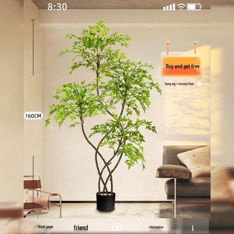 Large Indoor Potted Nandina Domestica Faux Plant - Luxury Green Décor for Living Room