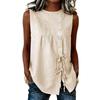 Women’s Loose Fit Sleeveless Crew Neck Linen Top with Button Front and Side Tie Detailing for Casual Wear