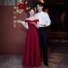 High-end White One-word Shoulder Evening Dress Female Banquet Host Temperament Simple Slim Long Performance Dress Dress
