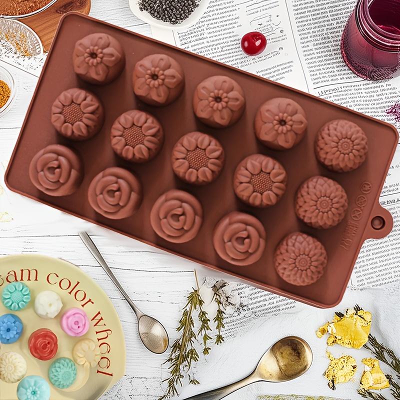 WTEMPO 2pcs Silicone Flower Molds Non-Stick Floral Chocolate Candy Molds DIY Baking Molds for Making Chocolate Soap Cookies Cakes Pudding