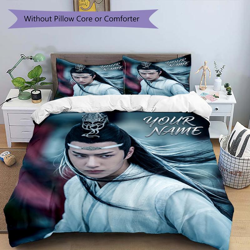 3pcs Custom Name Epic Warrior Printed Bedding Set Duvet Cover Closure Includes 1 Duvet Cover & 2 Pillowcases, Soft and Comfortable for All Seasons.