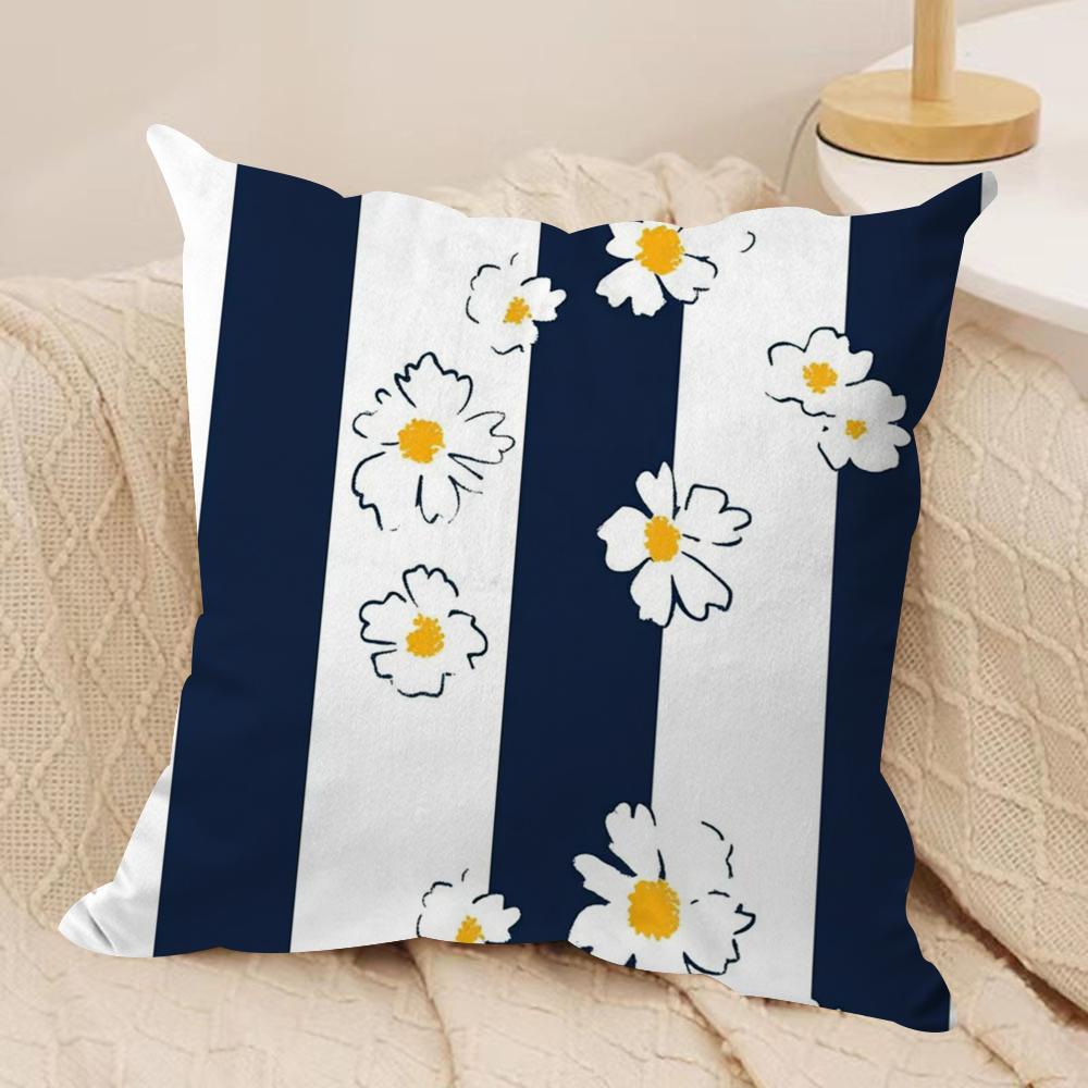 Clear Striped Daisy Cushion Cover Soft Plush Fabric DoubleSided Printed Sofa Cushion Cover for All Seasons Home Decor Gift