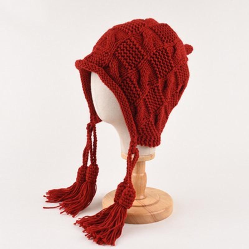 

Милая и милая вязаная шерстяная шапка, детская, осенне-зимняя, теплая, для защиты ушей, с подвеской-кисточкой, шапка ручной работы Twist Thunderbolt One Size красный