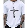 Cotton Summer Men's Fashionable Faith Blessed Letter Printed Round Neck Short Sleeved T-shirt Top