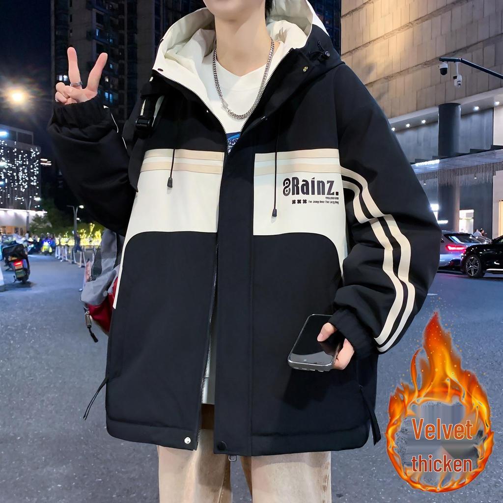 Men's & Teen Boys' Trendy Velvet-Enhanced Winter Jacket, Thick Cotton Windbreaker for Older Kids & Junior High Students