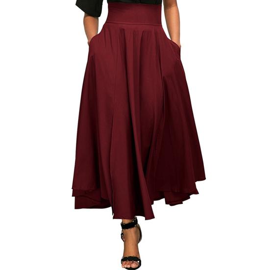 Maxi Skirt Bandage High Waist Tight A-Line Skirt Solid Color Large Hem