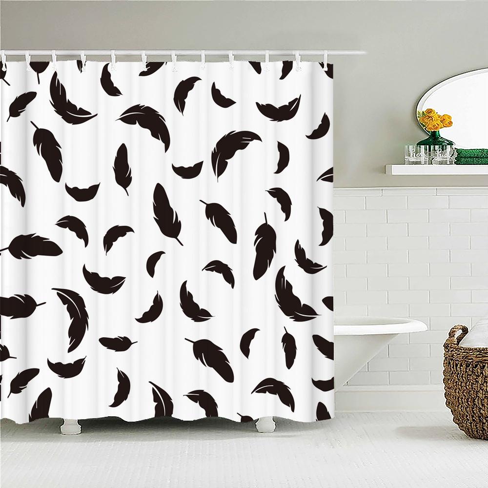 

3D Personality of Black and White Printed Fabric Shower Curtains Geometry Flower leaves Bathroom Curtain Waterproof Home Decor W90xH180cm