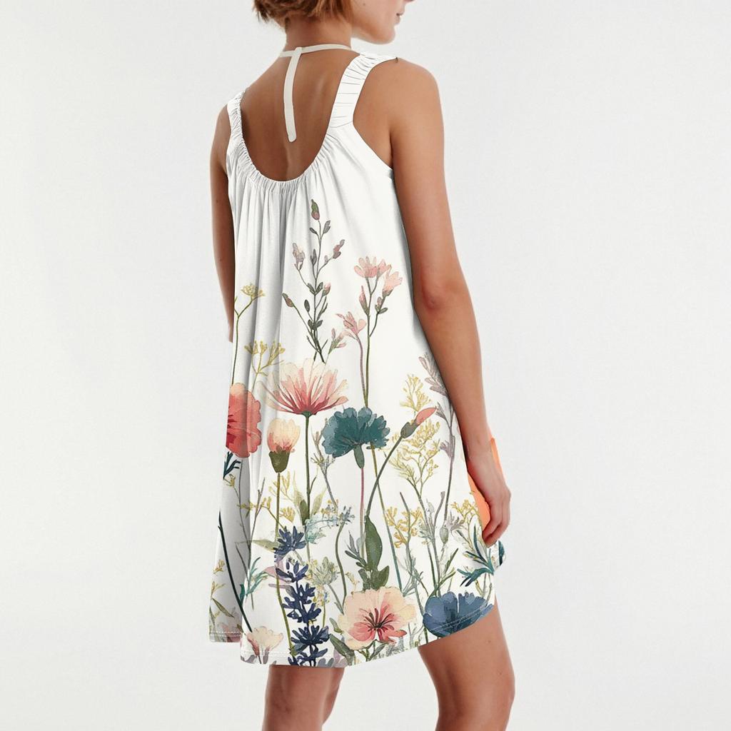 Women's Fashion Summer Beach Casual Print Sleeveless Cute Sling Dress Cute Sling Dress