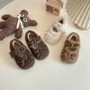 Children's Korean version of Mao Mao shoes 2025 winter new girls bow warm princess shoes soft sole warm Doudou shoes