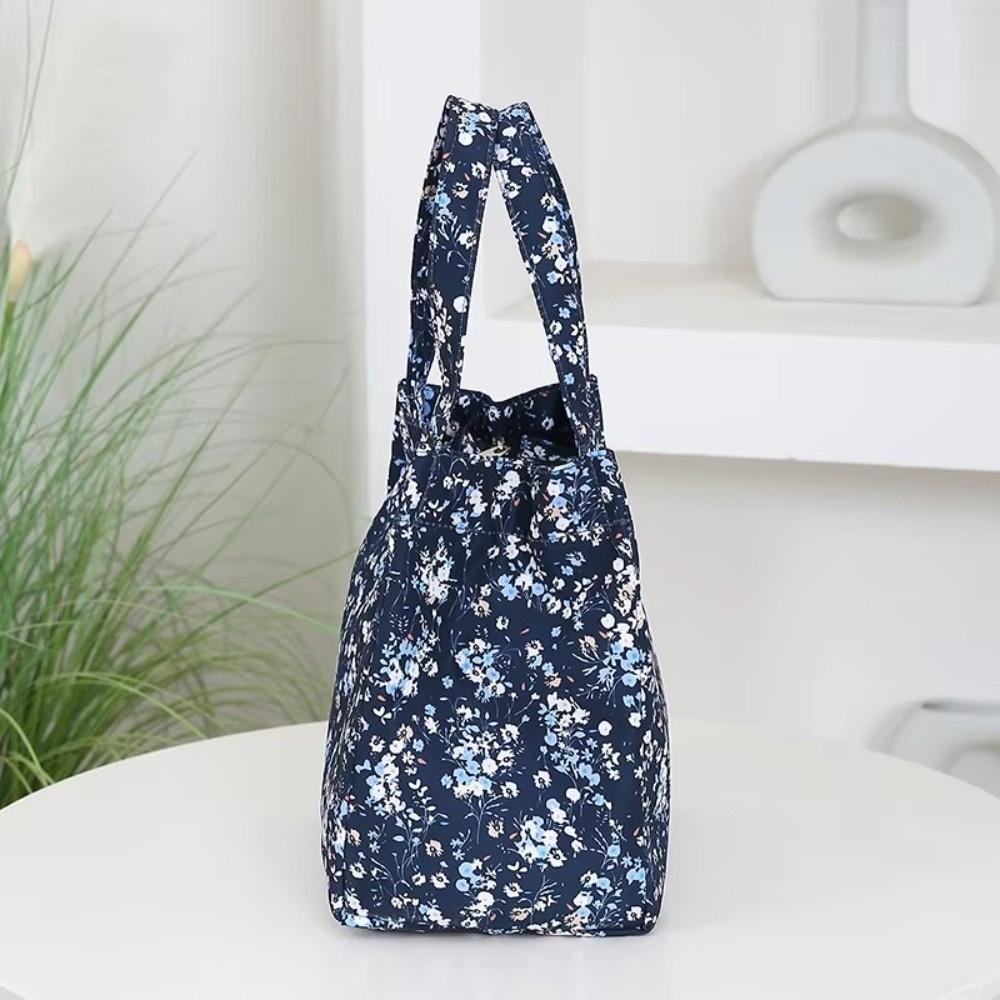 Portable Floral-printed Lunch Box Bag Large Capacity with Zipper Lunch Tote Bag Nylon Picnic Lunchbox Bag