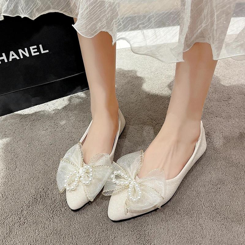 Fashion Women's Shoes 2024 Brand Shallow Women's Flats Fashion Butterfly-knot Daily Flats Women New Plus Size String Bead Flat Shoes