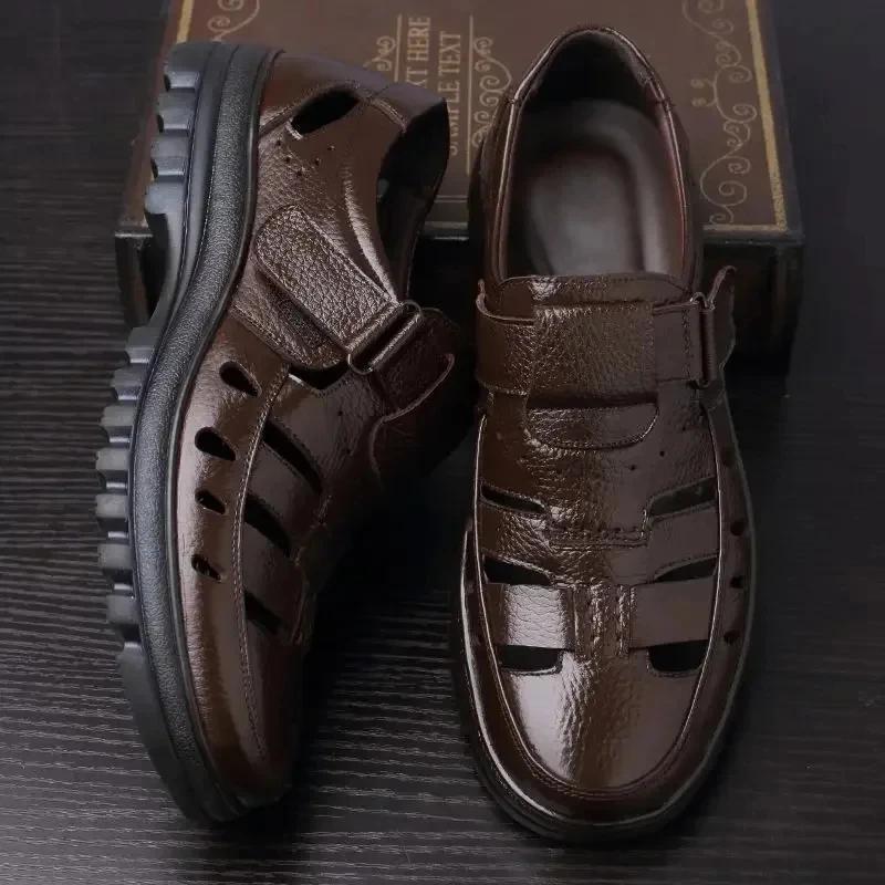 Men's Summer Sandals 2024 Luxury Artificial Leather Casual Shoes For Men Comfortable Moccasins Barefoot Outdoor Trekking Sandals