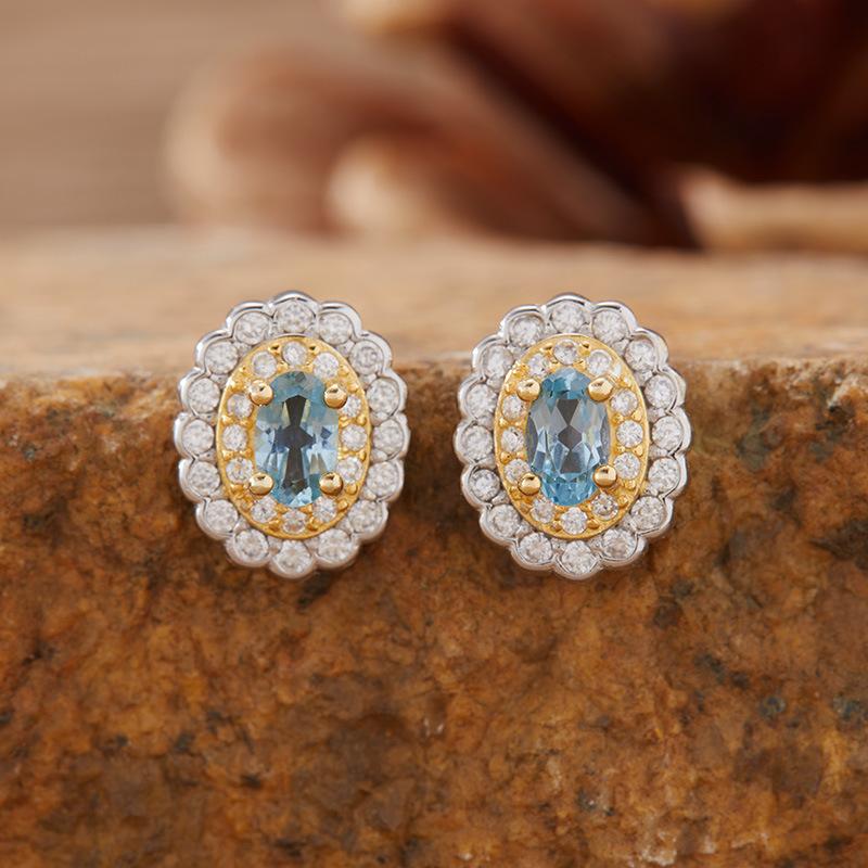 Natural Gemstone Tanzanite Aquamarine Garnet Topaz Stud Earrings S925 Sterling Silver Colored Jewelry