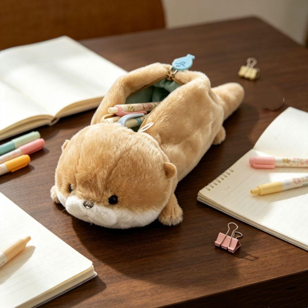 Pen Holder Plush Pencil Bag Large Capacity Stationery Bag Creative Otter Pencil Case Students