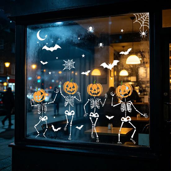 Decorative Seasonal Ornaments Halloween Ghost/Skeleton Static Window Clings, PVC Waterproof Glass Stickers, Pvc Decals Removable for Home Party