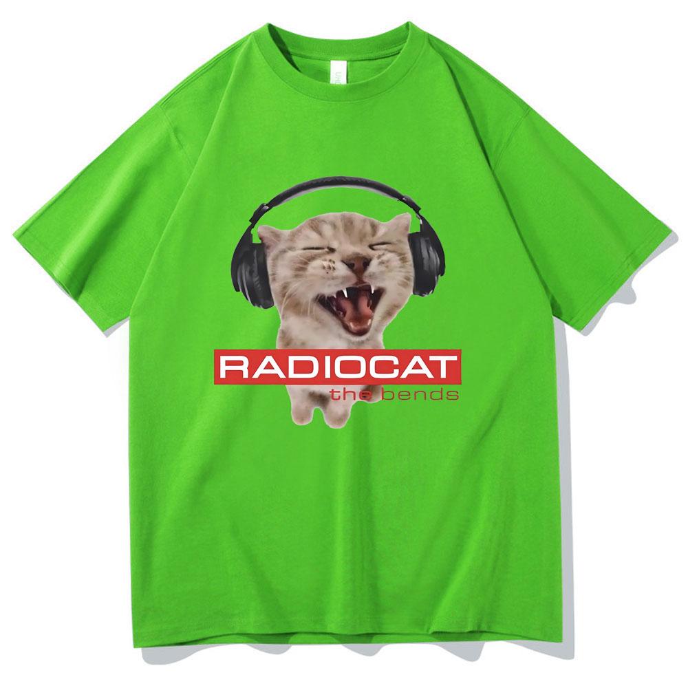 British Rock Band Radiohead Funny Radiocat The Bends Print Tshirt Men Women Vintage Gothic Oversized Tshirt Male Meme T Shirts