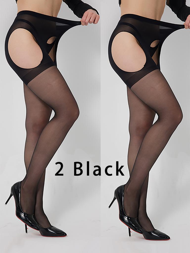Kave 1/2 Pairs Women'S Sexy Lace Sheer Pantyhose Summer Crotchless High Waist Hollow Out Garter Belt Tights Pantys