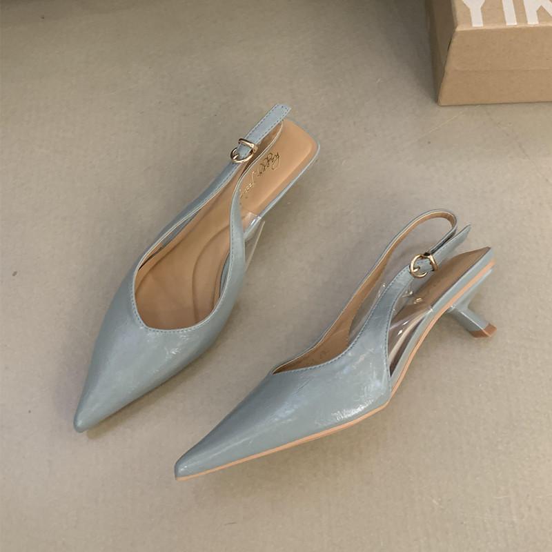 Fashion Bailamos Women Sandals Pointed Toe Elegant Low-heel Shoes Summer Fashion Slingback Woman Mules Shoes Pumps Dress Shoes