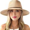Breathable Paper Straw Panama Hat with Adjustable Chin Strap and Wide Brims Sun Protections for Women Vacation and Trip