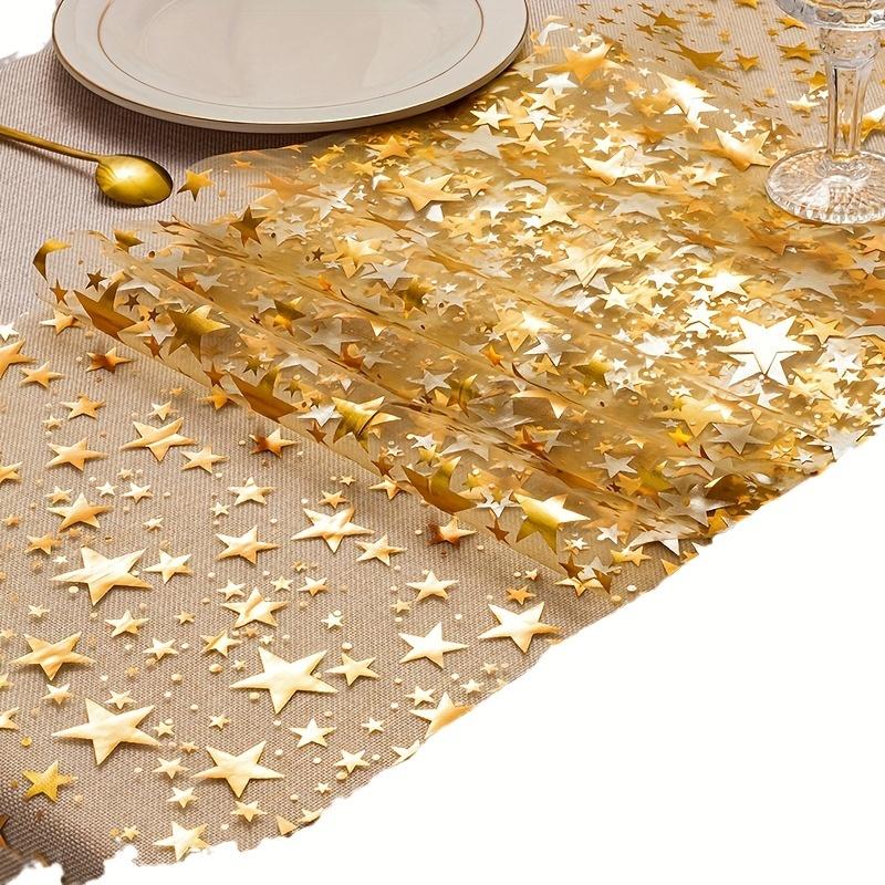 Gold Star Glitter Metallic Table Runner Bling Star Table Cloths Runner Thin Mesh Tabletop Metallic Roll for Home Party Dinner