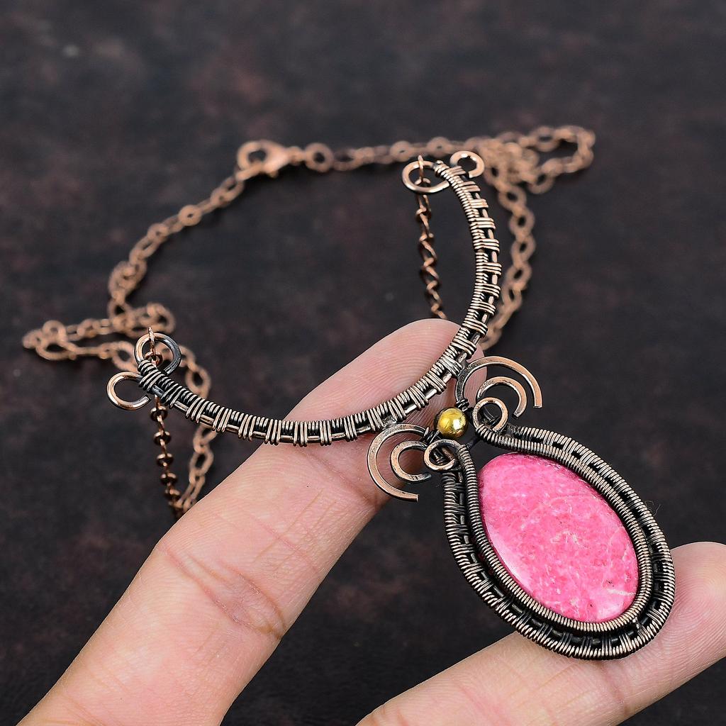 Thulite Gemstone Necklace Copper Wire Wrapped Necklace Handmade Copper Jewelry Adjustable Necklace Amazing Wire Wrapped Jewelry Wedding Gift